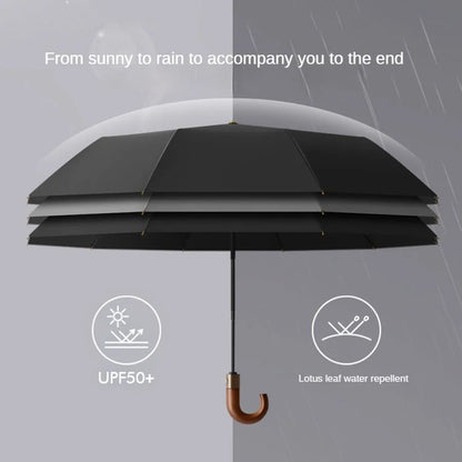 Windproof UV Protection Casual Folding Upf50+Automatic Umbrella Handle Curved Handle Design, Stylish Design Compact Sun and Rain